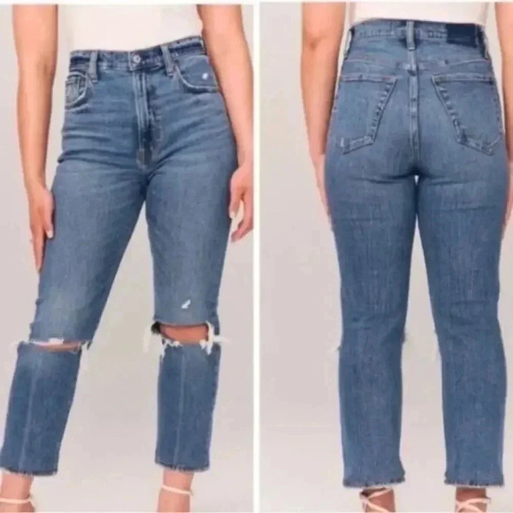 Abercrombie & Fitch the Ankle Straight Ultra High Rise Jeans Distressed Sz 28/6 - Picture 1 of 6